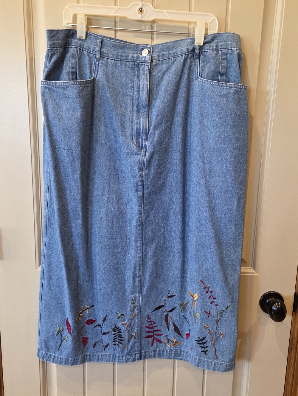 C.J. Banks Embroidered Denim Midi Skirt Plus Size 18W Floral Botanical